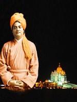 Swami Vivekananda with Beautiful Temple at Backdrop